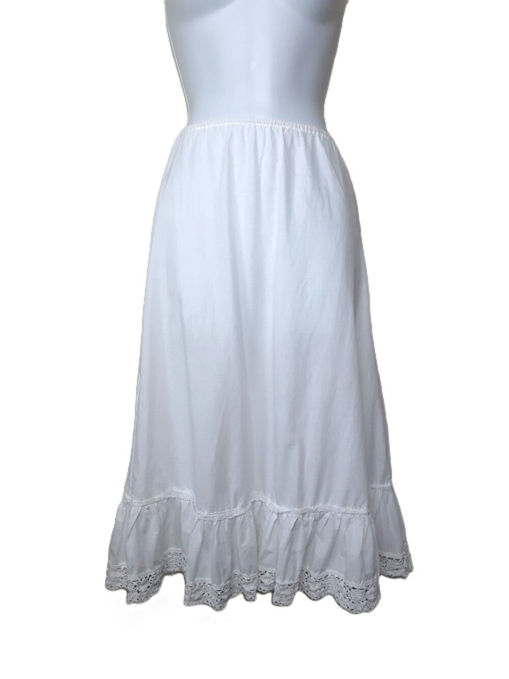 Laura Ashley Petticoat Midi Skirt Vintage Crochet Lace Hem Cotton Cottagecore